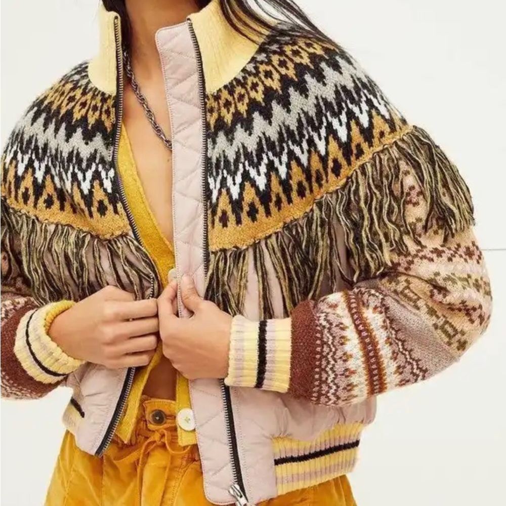 NWT Free People Riley Swit Fringe Knit Bomber Jacket. Size M.